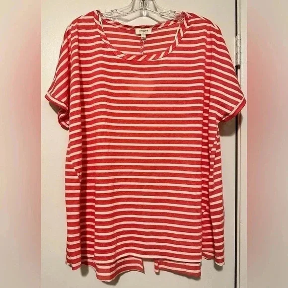 NWT Umgee Striped Tee Top Shirt Blouse Loose Fit split back size L - Picture 1 of 6